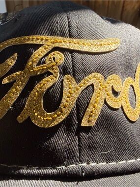 Official Ford Trucker Hat Black & Camo Gold Glitter Script Cap Adjustable OSFM
